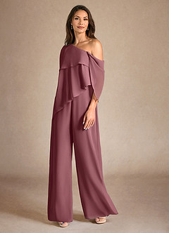 Azazie Halima Mother of the Bride Dresses Desert Rose Jumpsuit/Pantsuit Side Slit Chiffon Dress image2