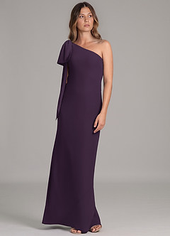 Azazie Capri Bridesmaid Dresses Plum A-Line One Shoulder Chiffon Dress image5