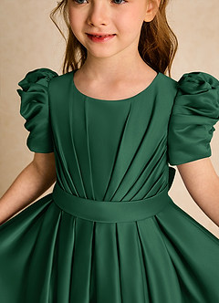 Azazie Miriam vestidos de niña de las flores Vestido de Verde Oscuro de Satin Mate de Princesa con Plisado image8