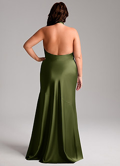 Azazie Lorena Bridesmaid Dresses Olive Mermaid Pleated Stretch Satin Dress image8