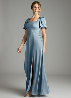 Azazie Fyona Brudtärnklänningar Klä av A-Linje i Stretch Satin Plisserad Dammblå image10