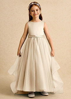 Azazie Lior Flower Girl Dresses Champagne Ball-Gown Pleated Tulle Dress image2
