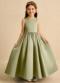Azazie Daisies vestidos de niña de las flores Vestido de Musgo Verde de Satin Mate de Corte Princesa con Lazo image5