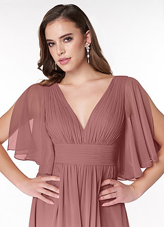 Azazie Temeka Abiti da Damigella Abito A-Line in Chiffon Increspato Rosa Del Deserto image6