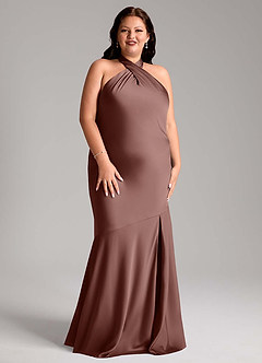 Azazie Lorena Vestidos de damas de honor Vestido de Expresado de Satén Elástico de Corte Sirena con Plisado image9