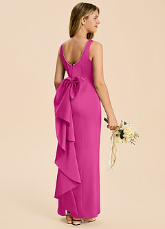 Azazie Emi Junior Fuchsia Sheath Bow Stretch Satin Dress image1