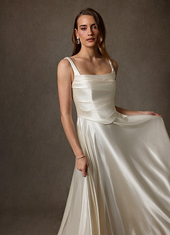 Azazie Samira 웨딩드레스 A라인 스퀘어 네크라인 매력 있는 사람 채플 트레인 드레스 image4