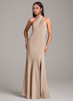 Azazie Lorena Bridesmaid Dresses Taupe Mermaid Pleated Chiffon Dress image4