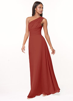Azazie Ashley Brautjungfernkleider A-Linie Gestreift Chiffon Kleid Terrakotta image4