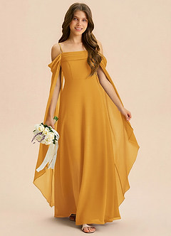 Azazie Moana Junior Linia A Pofałdowany Szyfon Długość podłogi Młodsza druhna Sukienka image3