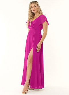 Azazie Rylee Jurken voor bruidsmeisjes Jurk van Chiffon met A-Lijn Geplooid Fuchsia image3