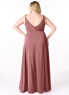Azazie Dalilah Brautjungfernkleider A-Linie V-Hals Gefaltet Stretch-Satin Kleid Amethyst image7
