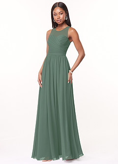 Azazie Nina Bridesmaid Dresses Eucalyptus A-Line Pleated Chiffon Dress image4