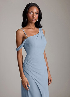 Azazie Madelyn Bridesmaid Dresses Dusty Blue Mermaid One Shoulder Chiffon Convertible Dress image3