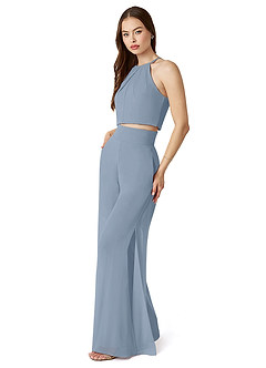 Azazie Kenzi Bridesmaid Dresses Dusty Blue Pleated Chiffon Jumpsuit image3