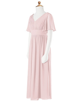 Azazie Temeka Junior Blushing Pink A-Line Pleated Chiffon Dress image6