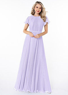 Azazie Kara Modest Bridesmaid Dresses A-Line Pleated Chiffon Floor-Length Dress image4