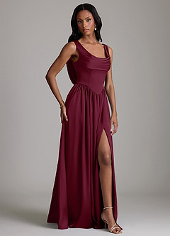 Azazie Novi Bridesmaid Dresses Mulberry A-Line with Pockets Stretch Satin Dress image5