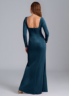 Azazie Addie Abiti da Damigella Abito Tubino in Velluto Manica Lunga Topazio Blu image7