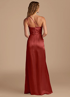 Azazie Eren Bridesmaid Dresses Rust Sheath One Shoulder Metallic Satin Dress image5