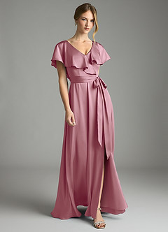 Azazie Lainey Bridesmaid Dresses Vintage Mauve A-Line with Pockets Stretch Satin Dress image1
