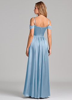 Azazie Raisa Final Sale Sky Blue A-Line Off the Shoulder Stretch Satin Dress image6