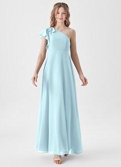 Azazie Arabella Junior A-Linie Gestreift Chiffon Kleid Wolke Blau image5