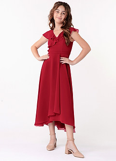 Azazie Posie Junior Scarlet A-Line Ruched Chiffon Dress image4