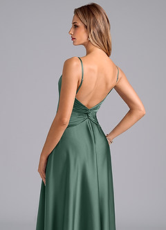 Azazie Elita Vestidos de damas de honor Vestido de Eucalipto de Satén Elástico de Corte en A con Plisado image2