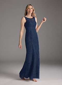 Azazie Whilhelmina Mother of the Bride Dresses Dark Navy Mermaid Lace Chiffon Dress image10