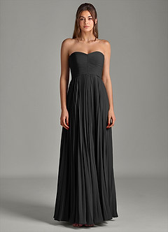 Azazie Chiana Abiti da Damigella Abito A-Line in Chiffon Senza Cinturino Nero image4