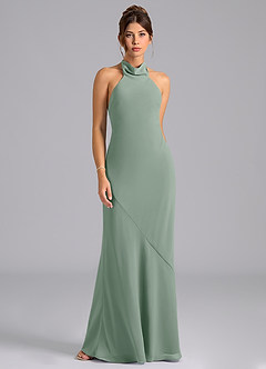 Azazie Velli Bridesmaid Dresses Silver Sage Mermaid High Neck Chiffon Dress image6