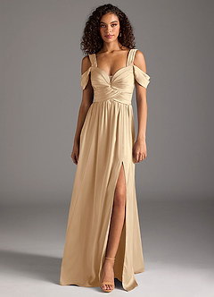 Azazie Lianne Jurken voor bruidsmeisjes Jurk van Stretch Satijn met A-Lijn Off the Shoulder Champagne image8