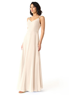 Azazie Janine Brautjungfernkleider A-Linie V-Hals Chiffon Kleid Alabaster Weiß image2