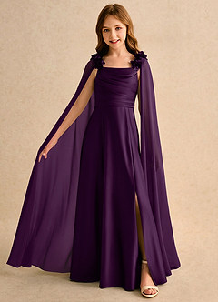 Azazie Rosita Girls Formal Robe Demoiselle D'honneur Fillette Robe Trapèze en Satin extensible Plissée Grain De Raisin image3