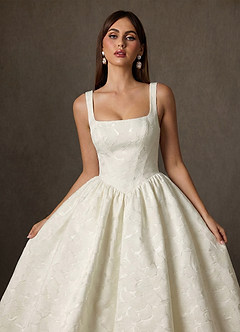 Azazie Verina Wedding Dresses Cream A-Line with Pockets Floral Jacquard Dress image5