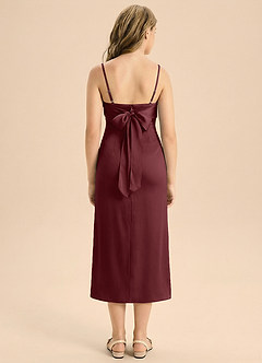 Azazie Mai Junior 쉬스 주름진 스트레치 새틴 티 길이 주니어 신부 들러리 드레스 image2