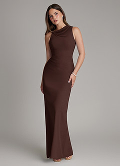 Azazie Charice Bridesmaid Dresses Ganache Sheath Pleated Chiffon Dress image1