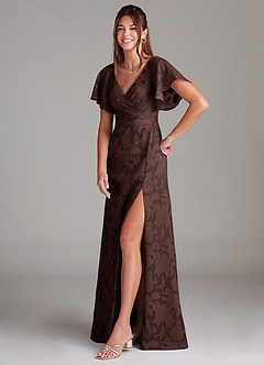 Azazie Ambrosia Bridesmaid Dresses Ganache A-Line Pleated Floral Burnout Dress image4