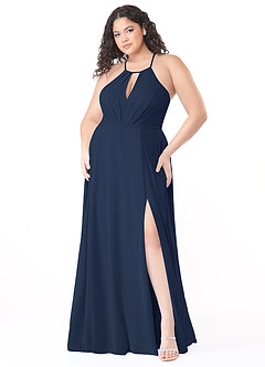 Azazie Evalleen Bridesmaid Dresses Dark Navy A-Line Pleated Chiffon Dress image9