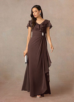 Azazie Snapdragon Mother of the Bride Dresses Ganache A-Line V-Neck Ruched Chiffon Dress image1