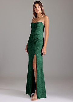 Azazie Leonis Vestidos de damas de honor Vestido Verde Oscuro de Devorado Floral de Corte Recto Convertible con Palabra de honor image5