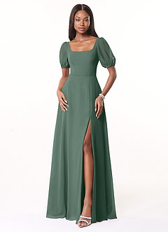 Azazie Alani Robes de demoiselle d'honneur Robe Trapèze en Mousseline de soie Encolure carrée Mousse De Mer image1