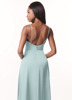 Azazie Brielle Bridesmaid Dresses Mist A-Line Cowl Spaghetti Straps Stretch Satin Dress image5