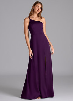 Azazie Trina Jurken voor bruidsmeisjes Jurk van Stretch Satijn met A-Lijn One-Shoulder Druif image1