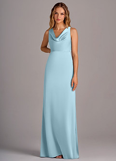 Azazie Wrenlee Bridesmaid Dresses Sky Blue A-Line Stretch Satin Dress image6