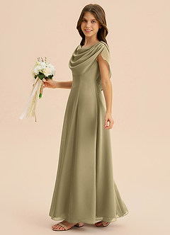 Azazie Lambie Junior Moss Green A-Line Pleated Chiffon Dress image4