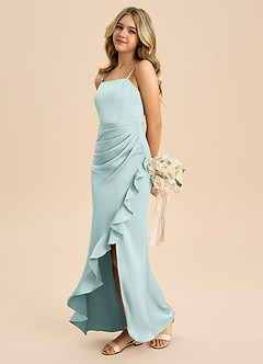 Azazie Buzzy Junior Robe Fourreau en Satin extensible Plissée Brume image6