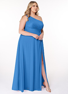 Azazie Brooke Bridesmaid Dresses Blue Jay A-Line One Shoulder Mesh Dress image9