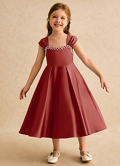 Azazie Yosemite Flower Girl Dresses Terracotta Ball-Gown Sweetheart Neckline Matte Satin Dress image3